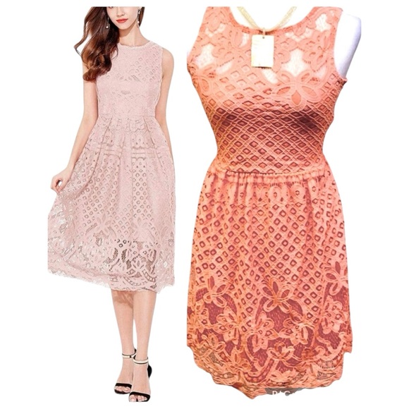 Lace Sweetheart Neck Lining Light Sherbet Dress - Picture 1 of 5